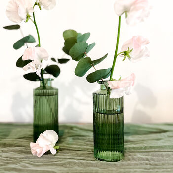 Three Pressed Glass Bottle Vases Amelie Green, 2 of 6