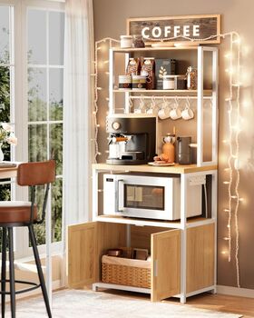 Coffee Bar Cabinet Bakers Rack With Outlet, 3 of 7