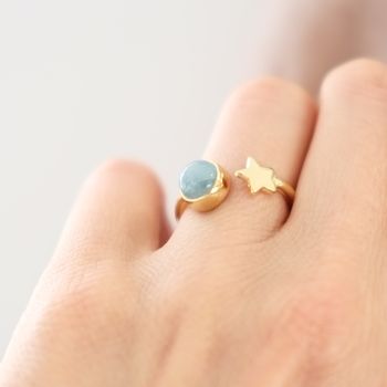 Gold Plated Star And Birthstone Adjustable Ring, 7 of 10