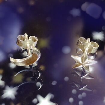 Solid Gold Handmade Moon And Star Studs, 8 of 8