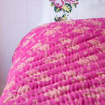 Damask Pink Quilted Bedspread, 2 of 3