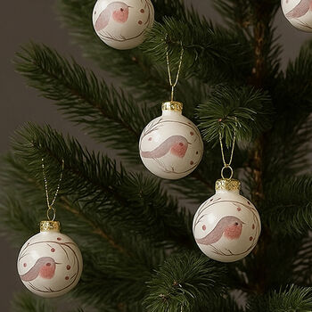 Elegant White And Red Robin Mini Christmas Baubles Set Of 15, 5 of 5