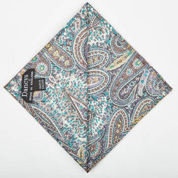 Mens Lilac And Aqua Paisley Print Pocket Square, 6 of 6