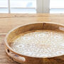 Round Floral Carved Mango Wood Serving Tray, thumbnail 2 of 4