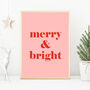 Merry And Bright Red And Pink Christmas Print, thumbnail 1 of 2