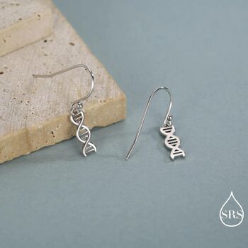 Dna Molecular Structure Drop Hook Earrings In Sterling Silver, 3 of 11
