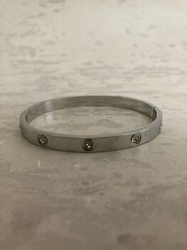 Luxury Stainless Steel Silver Zirconia Bangle, 2 of 3