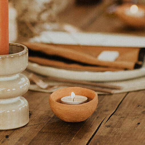 Pair Of Handmade Clay Tea Light Holders By Smith & The Magpie