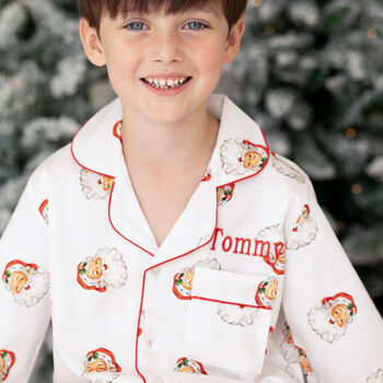 Personalised Matching Christmas Santa Print Pyjamas For Dad And Child, 2 of 12