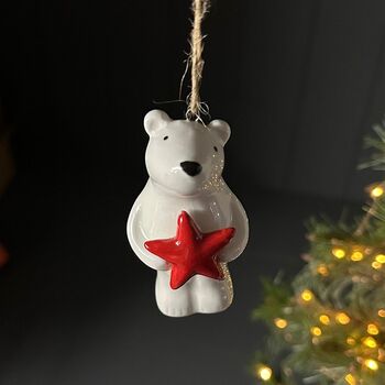 Polar Bear With Star Hanging Christmas Decoration, 2 of 2