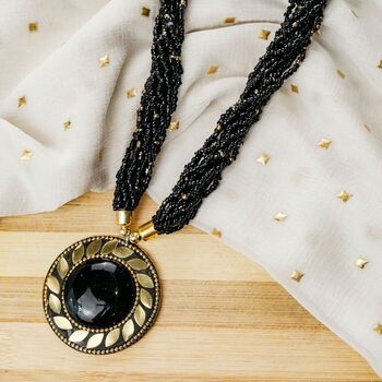 Black Multistrand Pearl Large Enamel Pendant Necklace, 4 of 6