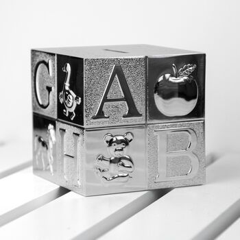 Personalised Silver Plated Alphabet Money Box, 5 of 5