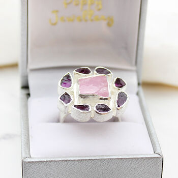 Morganite And Rhodolite Gemstone Sterling Silver Ring, 4 of 7