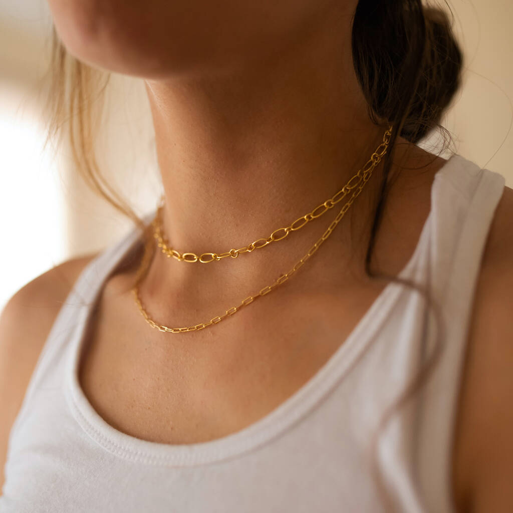 18k Gold Thick Link Chain Necklace Set, 1 of 9