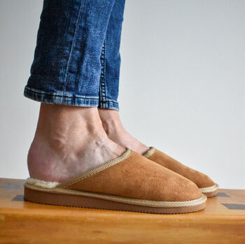Men's Sheepskin Slip On Slippers Tan, 2 of 3