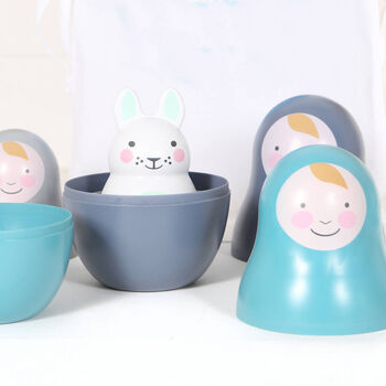 Nesting Dolls With Bunny Rabbit In Personalised Cotton Bag, 2 of 5