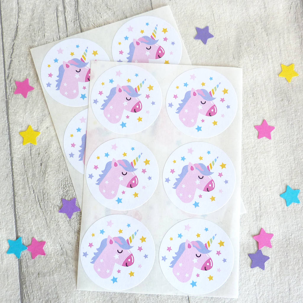 unicorn stickers and party bags by little cherub design