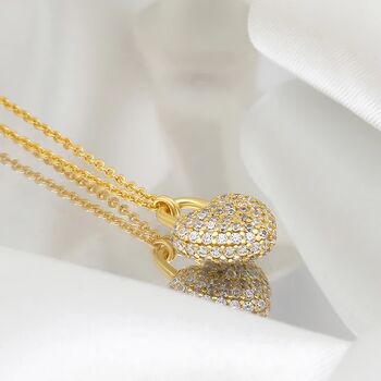 Gold Vermeil Pave Heart Pendant Necklace, 6 of 11