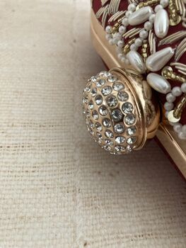 Maroon Handcrafted Embroidered Oval Clutch Bag, 10 of 10