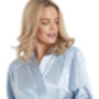 British Made Pale Blue Long Satin Dressing Gown With Lace Detail Bridal Party Ladies Size Eight To 28 UK, thumbnail 3 of 5