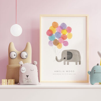Personalised Name Print Elephant Holding Balloons, 5 of 10