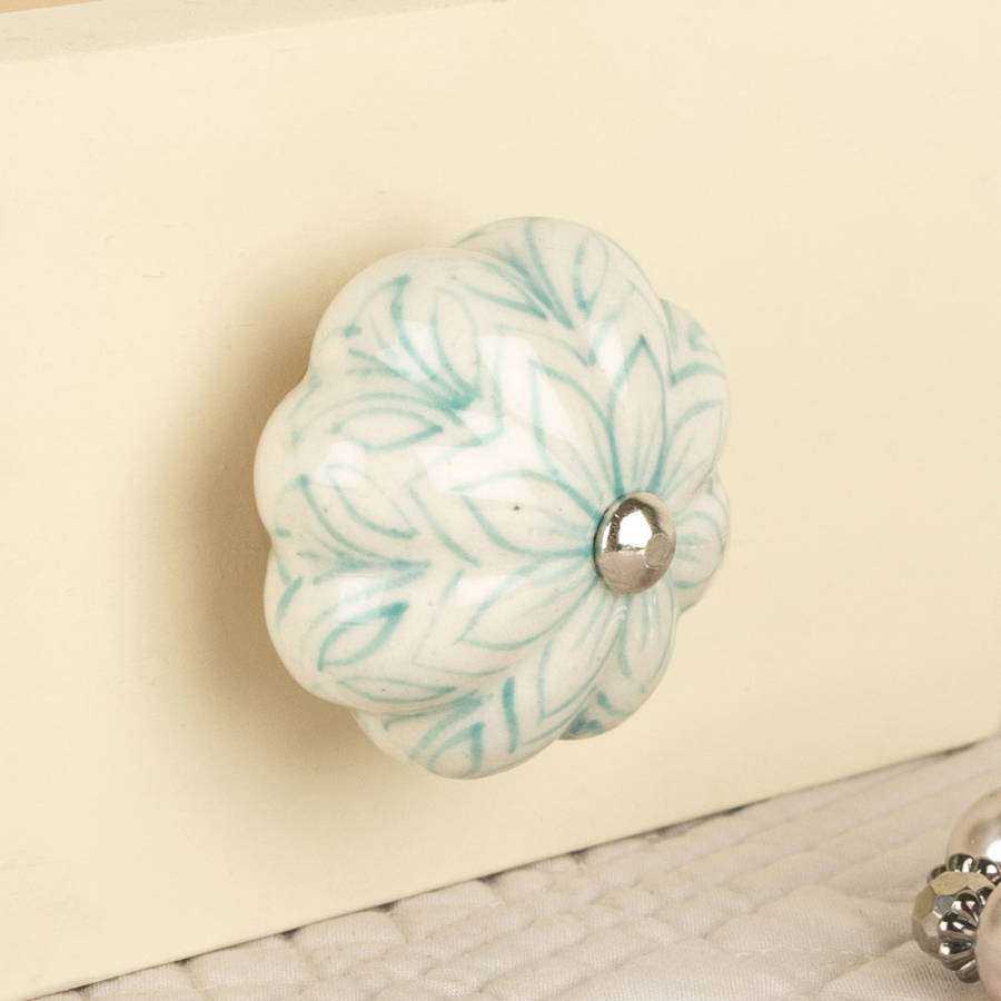 Single Mint Green Wild Flower Ceramic Drawer Pull By Dibor