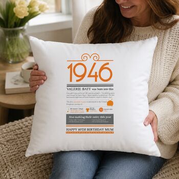 Personalised 80th Birthday Gift 1946 Cushion, 4 of 12