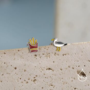 Mismatched Seagull And French Fries Stud Earrings In Sterling Silver, 6 of 12