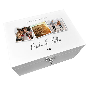 Personalised Couples Photo White Wooden Keepsake Memory Box, 9 of 10