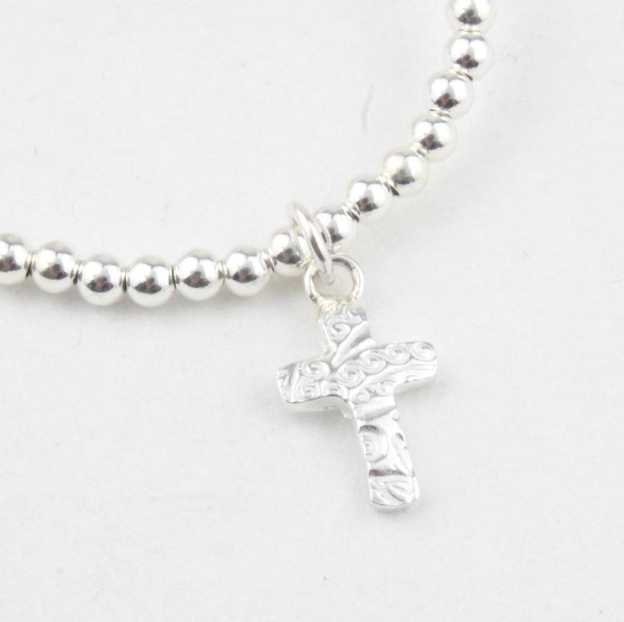 sterling silver cross charm christening bracelet by lucy kemp silver