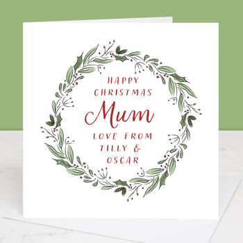 Happy Christmas Mum Personalised Wreath Card, 4 of 4