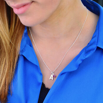 Sterling Silver Modern Initial And Birthstone Necklace, 4 of 8