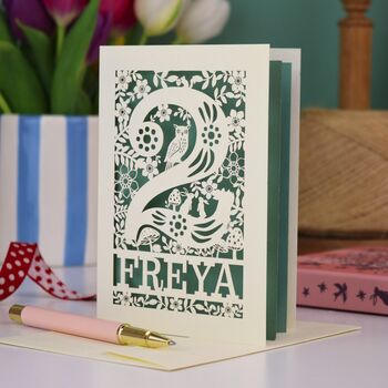 Personalised 2nd Birthday Card Papercut Woodland Design, 3 of 8
