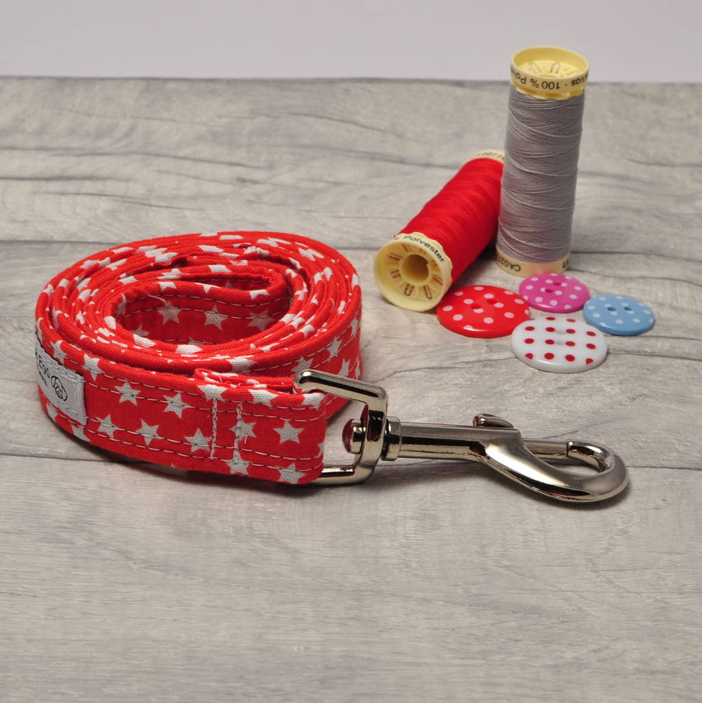 red and white star dog lead/leash for girl or boy dogs by charlie and