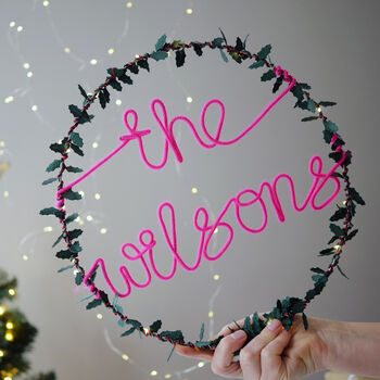 Personalised Family Name Christmas Light Up Wreath, 2 of 7