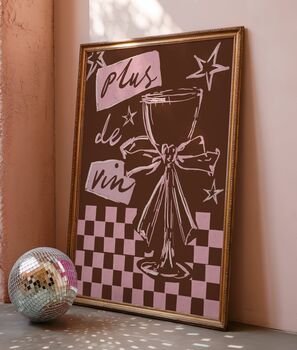 Plus De Vin Pink And Brown Wine Print, 3 of 4
