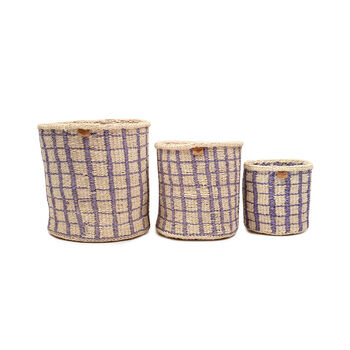 Changia: Lavender Check Woven Storage Basket, 2 of 7