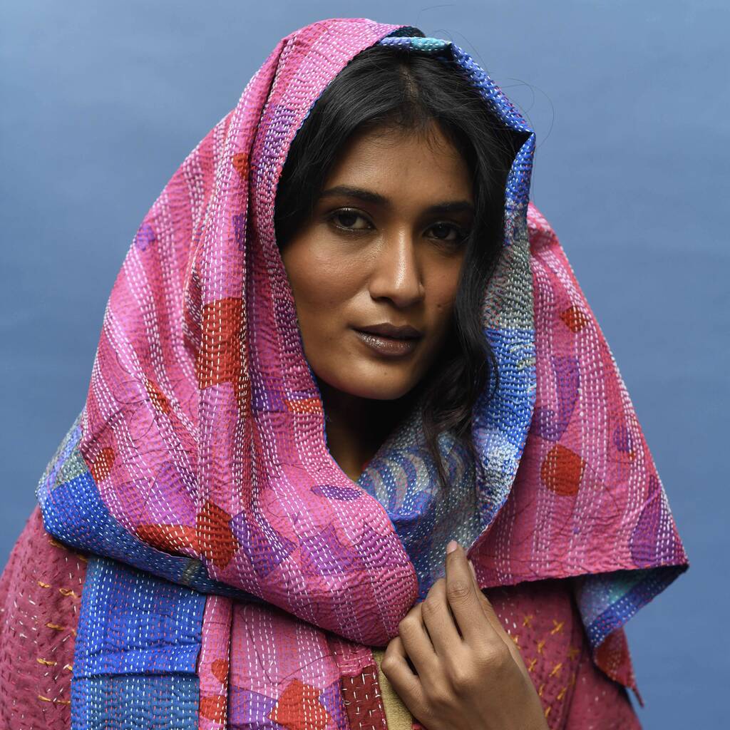 Sustainable Hand Embroidered Vintage Silk Scarf Shawl, 1 of 8