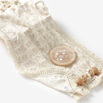 Neutral Floral Organic Cotton Tassel Baby Blanket, 2 of 4
