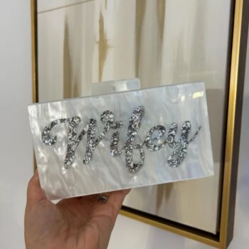 Blue Bride To Be Wifey Pearl Sparkle Clutch Bag, 2 of 6