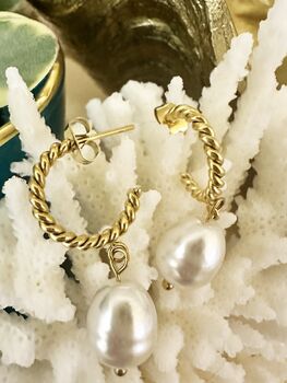 Starling Earrings Freshwater Pearls 18k Gold Plated Titanium, Hypoallergenic + Waterproof, 7 of 7