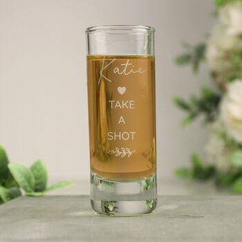 Personalised Botanical Wedding Shot Glass – Custom Any Text Design, 3 of 3