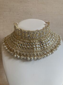 Gold Plated White Kundan Indian Choker Set, 2 of 9