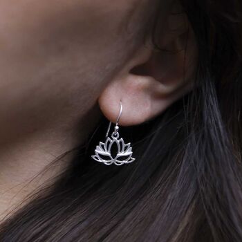 Sterling Silver Dangly Lotus Flower Earrings, 6 of 7