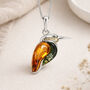 Personalised Sterling Silver Amber Kingfisher Pendant Necklace, thumbnail 1 of 9