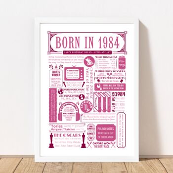 Born In 1984 Personalised 40th Birthday Fact Poster, 2 of 8