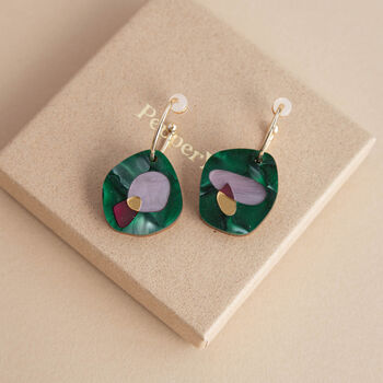 Lilac Or Teal Puddle Gold Colour Hoop Earrings, 2 of 6