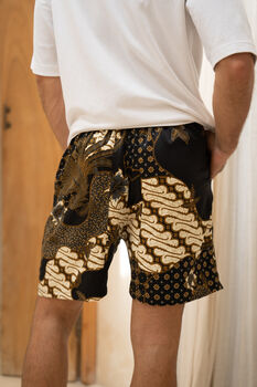 Men's Black Satin Batik Shorts, 5 of 6