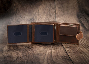 Personalised Brown Leather Wallet Trifold Rfid, 9 of 12
