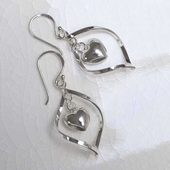 Sterling Silver Twisted Heart Earrings, 3 of 5